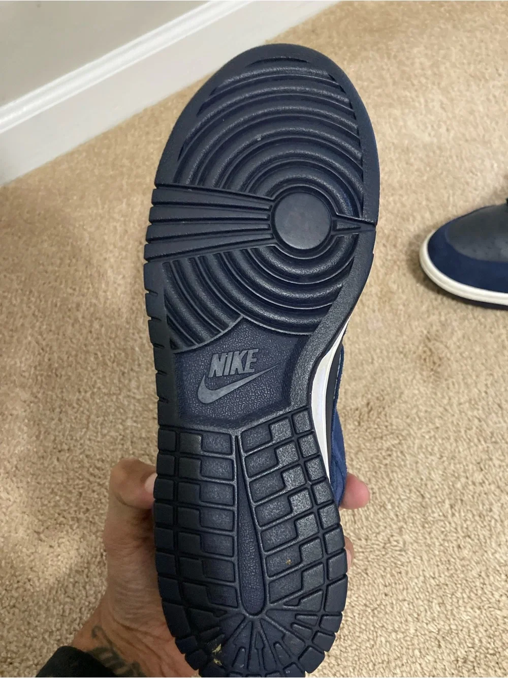Nike Men’s Navy Blue and White Dunks
